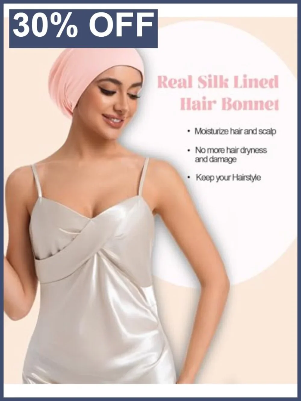 Mulberry Silk Lined Sleep Cap Adjustable Hair Bonnet for Women